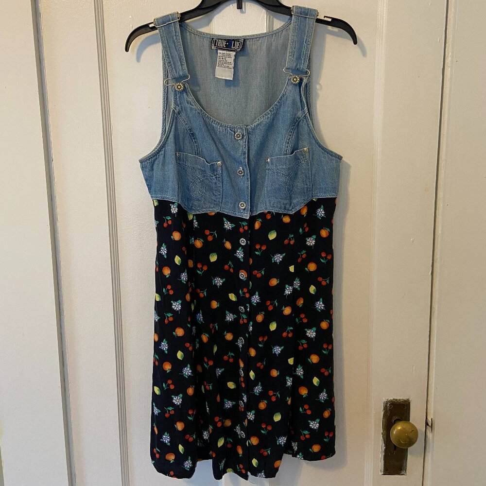90s True Blue Denim Fruit Mini Dress